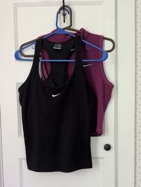 Nike 2 Women's Black  Racerback Tank Top White Swoosh Magenta Teal Swoop Zip M L